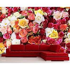 Her Renkten Güller Çiçek Desenli Duvar Kağıdı Modeli