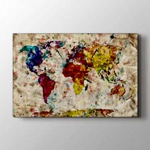 Eski Kağıtta Suluboya Dünya Tablosu | Dünya Haritası Kanvas