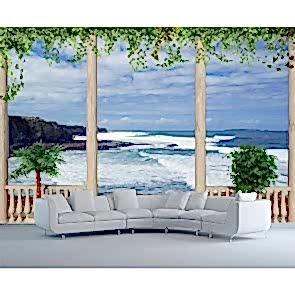 Terastan Deniz 3 Boyutlu Manzaralı Duvar Kağıdı