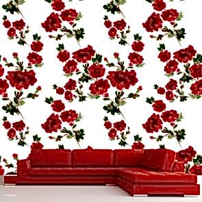Gül Kırmızısı 3 Boyutlu Çiçek Desenli Çiçekli Duvar Kağıdı