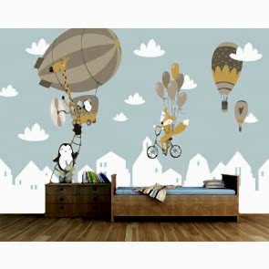 Balon Seyahati - Bebek Odası 3 Boyutlu Duvar Kağıdı Modeli Uygulama