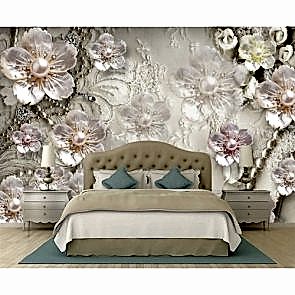 3 Boyutlu Çiçekler - Oturma Odası Duvar Kağıdı Uygulama
