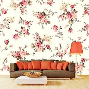 Retro Çiçekler 3 Boyutlu Çiçek Desenli Çiçekli Duvar Kağıdı