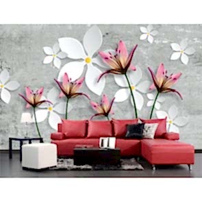 Betonda Çiçekler - 3D Duvar Kağıdı Uygulama