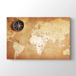 Eskitme Kağıt Dünya Haritası - Ofis Duvar Dekoru Kanvas Tablo