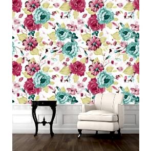Turkuaz Pembe Çiçek Desenleri 3 Boyutlu Çiçek Desenli Çiçekli Duvar Kağıdı