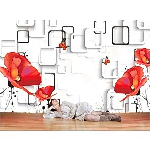 Gelincik ve Dörtgenler - 3D Duvar Uygulama