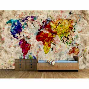 Eski Kağıtta Sulu Boya Dünya 3 Boyutlu Duvar Kağıdı