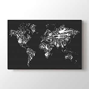 Müzik Enstrümanlarından Dünya Haritası Tablosu | Dünya Haritası Kanvas