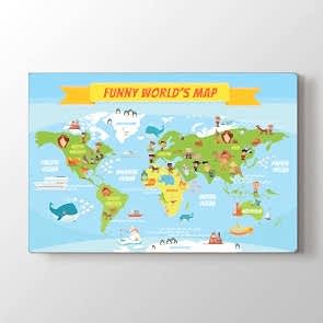 Eğlenceli Dünya Haritası Tablosu | Harita Kanvas Tablo