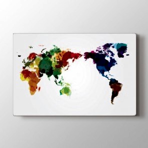Suluboya Dünya Haritası Tablosu | Harita Kanvas Tablo