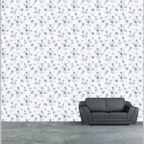 Mavili Çiçek Deseni Duvar Kağıdı Modeli