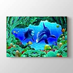 Sualtı Derinliklerinde Yunuslar Tablosu | At Resimli Tablolar