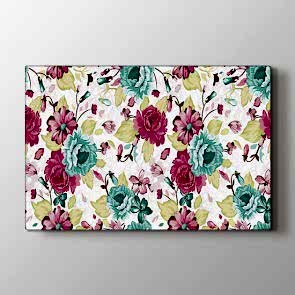 Turkuaz Pembe Çiçek Desenleri Tablosu | Modern Çiçek Tabloları