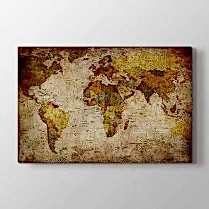 Tarz Dünya Haritası Tablosu - Kanvas Tablo