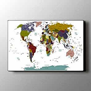 Şehir Detaylı Dünya Haritası Tablosu - Kanvas Tablo
