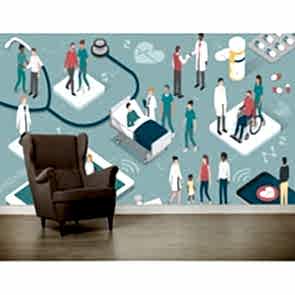 Hastane Birimleri 3D Sağlık Merkezi Duvar Kağıdı Modeli