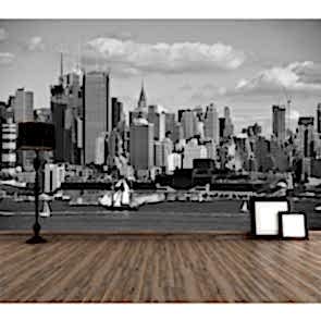 Siyah Beyaz Şehir Manzarası - 3D Duvar Kağıdı