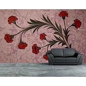 Çiçekler Ebru Sanatı 3 Boyutlu Resimli Duvar Kağıdı