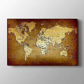 Eskitme Materyal Dünya Haritası Tablosu - Kanvas Tablo