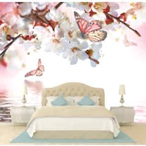 Çiçek ve Kelebek - 3D Duvar Kağıdı Uygulama