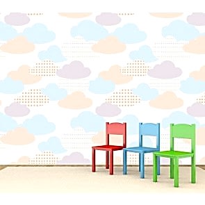 Renkli Bulutlar - 3D Çocuk ve Bebek Odası Duvar Kağıdı Uygulama