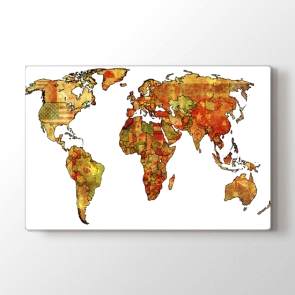 Bayraklardan Dekoratif Dünya Tablosu | Harita Kanvas Tablo