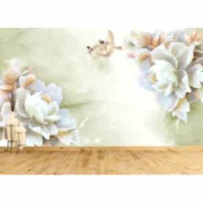 Çiçek Dekoru - Çiçekli 3D Duvar Kağıdı Uygulama