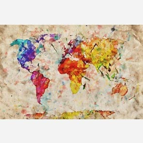 Eski Kağıtta Sulu Boya Dünya