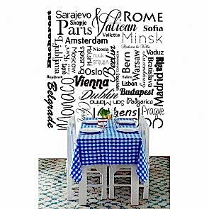 Siyah Beyaz Şehir Adları - Kendinden Yapışkanlı Duvar Kağıdı