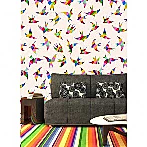 Renkli Kuşlar Desenli Duvar Kağıdı Önizleme