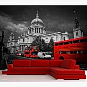 Londra'nın Kırmızı Otobüsleri - Resimli Dekoratif Duvar Kağıdı