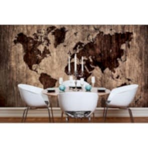 Ahşap Döşeme Dünya Haritası - Resimli Dekoratif Duvar Kağıdı
