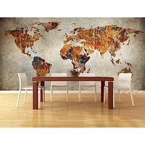 Sanatsal Dünya Haritası - Resimli Dekoratif Duvar Kağıdı