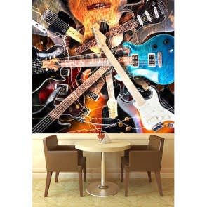 Gitar Koleksiyonu Müzik Temalı Duvar Kağıdı Modeli