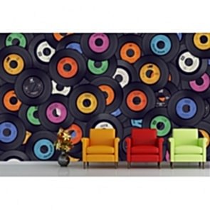 Plak Dekorasyonu Müzik ile İlgili Duvar Kağıdı Modeli