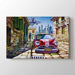 Klasik Araba - Yağlı Boya Resimli Kanvas Tablo Modeli