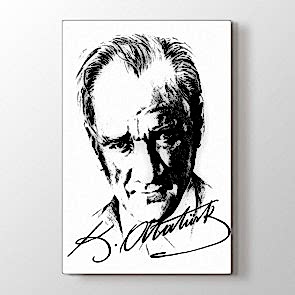 Atatürk İmzalı Portre - Siyah Beyaz Duvar Tablosu Modeli