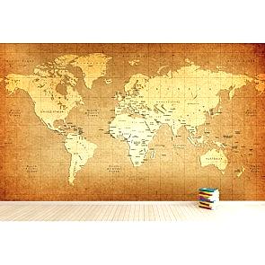 Eskitme Materyal Dünya Haritası 3 Boyutlu Duvar Kağıdı