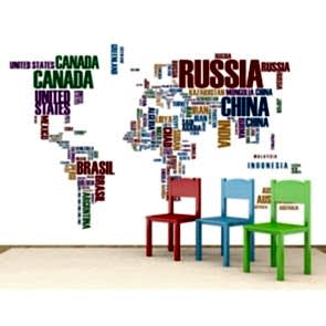 Yazıyla Dünya Haritası 3 Boyutlu Duvar Kağıdı