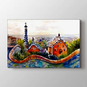 Guel Barcelona Park Tablosu - Yağlı Boya Dekoratif Duvar Tablosu