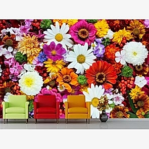 Çeşit Çeşit Çiçekler 3 Boyutlu Manzara Duvar Kağıdı