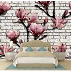 Çiçekli Tuğlalar - 3D Duvar Kağıdı Uygulama