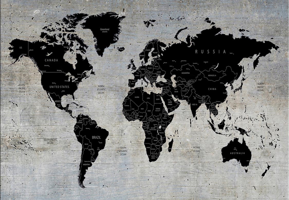 Beton Duvarda Dünya Haritası - 3D Salon İçin Duvar Kağıdı