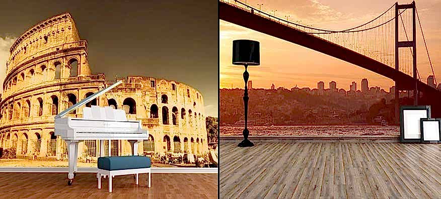 Şehir ve Tarihi Yapılar 3 Boyutlu Duvar Kağıdı Modelleri